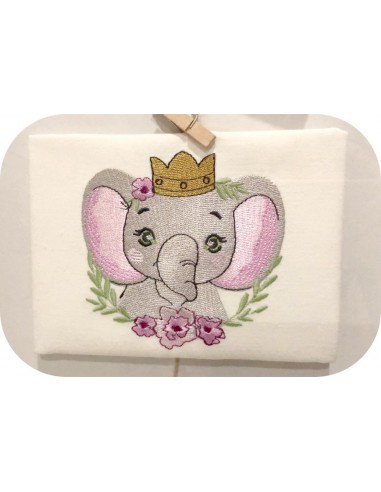 machine embroidery design elephant crown with  frame flowers