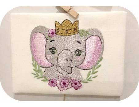 machine embroidery design elephant crown with  frame flowers