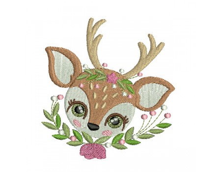 machine embroidery design fawn with star and  flowers