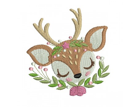 machine embroidery design sleeping fawn with star and  flowers