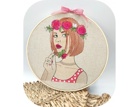 machine embroidery design  rippled woman with roses