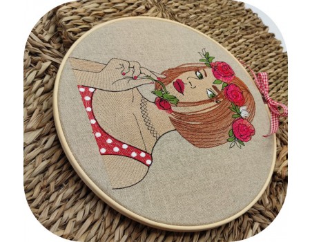 machine embroidery design  rippled woman with roses