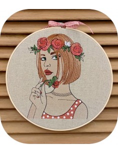 machine embroidery design  rippled woman with roses
