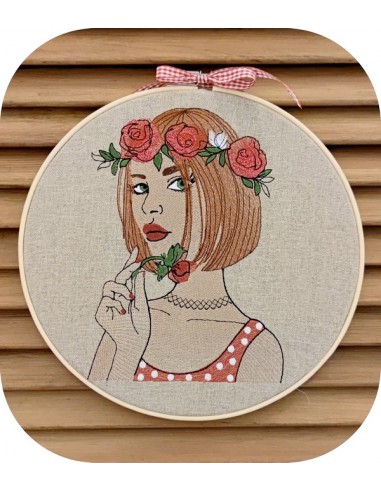 machine embroidery design  rippled woman with roses