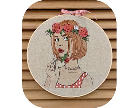 machine embroidery design  rippled woman with roses