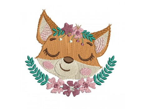 machine embroidery design sleeping fox with star and  flowers