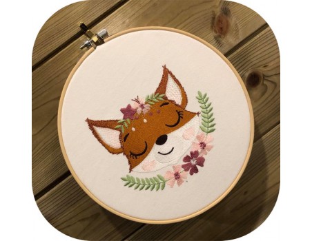 machine embroidery design sleeping fox with star and  flowers