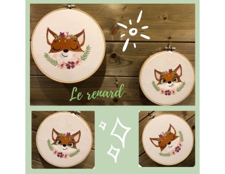 machine embroidery design sleeping fox with star and  flowers