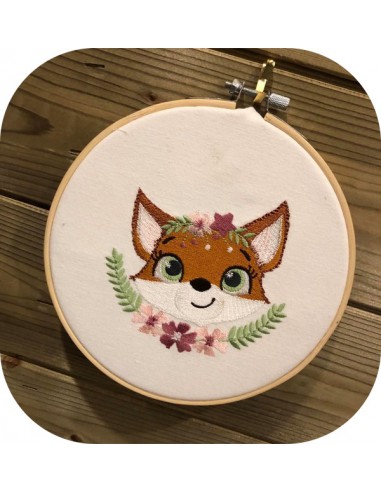 machine embroidery design fox with star and  flowers