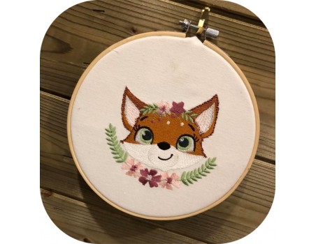 machine embroidery design fox with star and  flowers