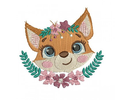 machine embroidery design fox with star and  flowers