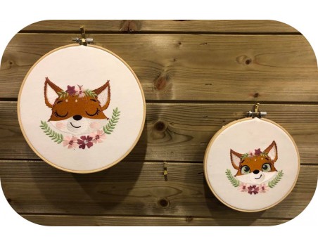machine embroidery design fox with star and  flowers