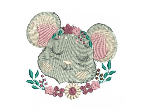 machine embroidery design sleeping mouse with star and  flowers