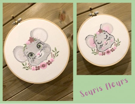 machine embroidery design sleeping mouse with star and  flowers