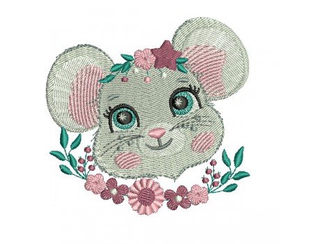 Motif de broderie machine souris fleurie