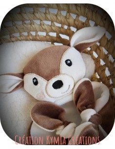 Motif de broderie machine  tête doudou cerf,  faon ou biche  ITH