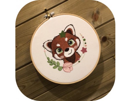 machine embroidery design red panda with star and  flower