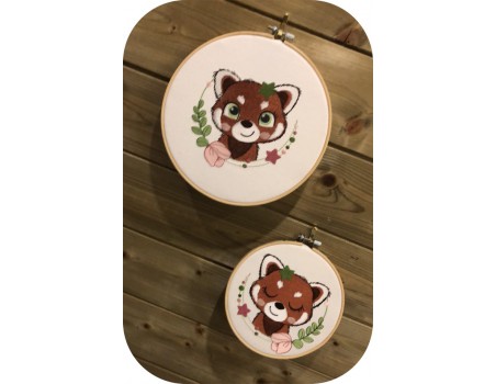 machine embroidery design red panda with star and  flower