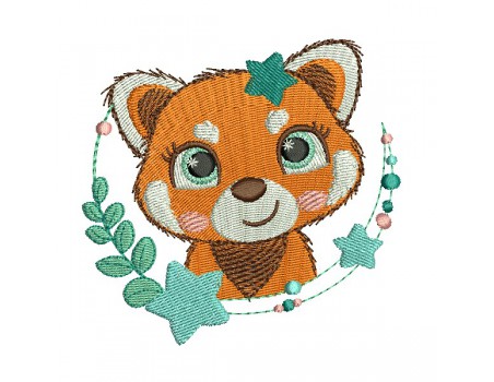 machine embroidery design red panda with star