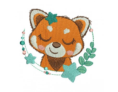 machine embroidery design sleeping red panda with star
