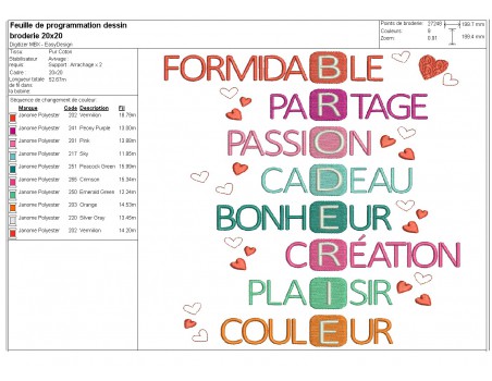 Motif de broderie machine acrostiche broderie