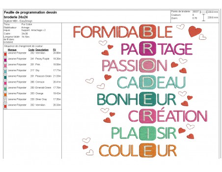 Motif de broderie machine acrostiche broderie