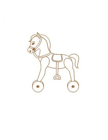 Motif de broderie redwork cheval a roulettes