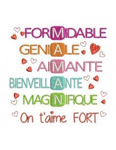 Motif de broderie machine acrostiche maman