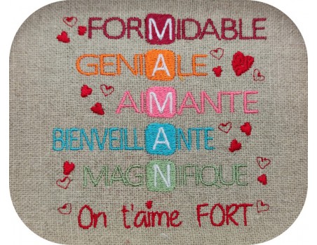 machine embroidery design   acrostic mom