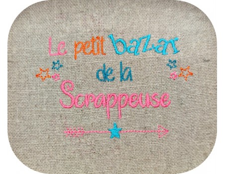 Motif de broderie texte bazar de la scrappeuse