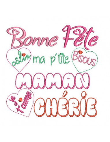 Motif de broderie machine bonne fête maman chérie