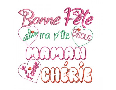 Motif de broderie machine bonne fête maman chérie