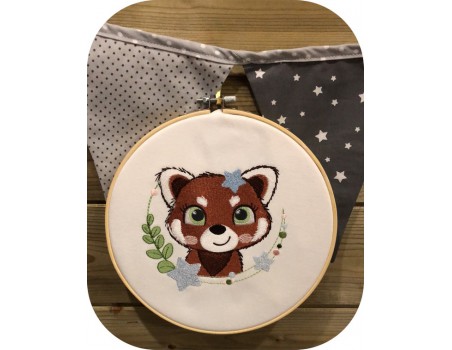 machine embroidery design red panda with star