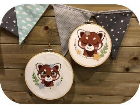 machine embroidery design red panda with star