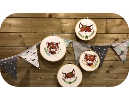 machine embroidery design red panda with star