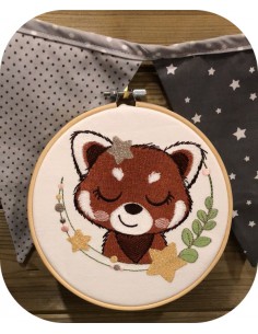 machine embroidery design sleeping red panda with star