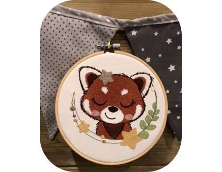machine embroidery design sleeping red panda with star
