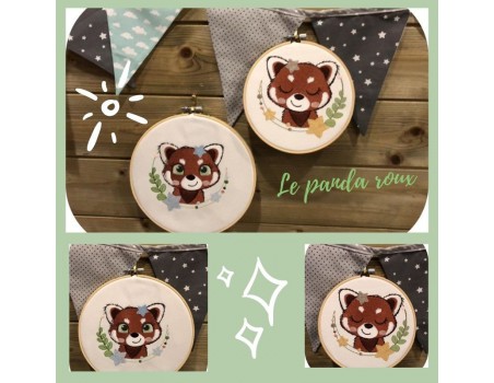 machine embroidery design sleeping red panda with star