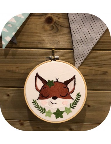 machine embroidery design fox sleeping  with star
