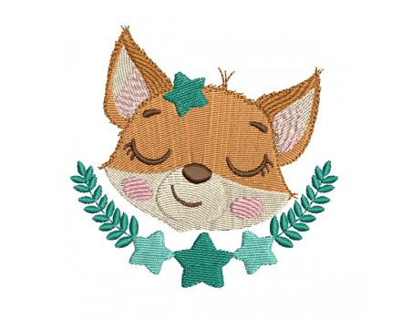 machine embroidery design fox sleeping  with star