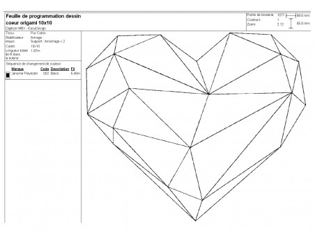 machine embroidery design origami heart