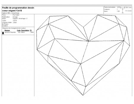 Motif de broderie machine coeur origami