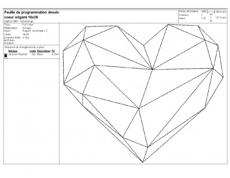 Motif de broderie machine coeur origami