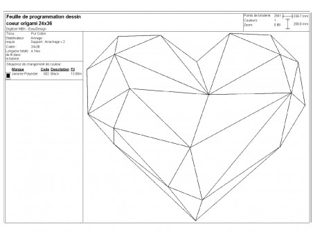 Motif de broderie machine coeur origami