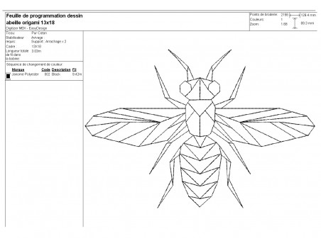 Motif de broderie machine abeille origami