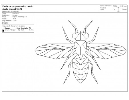 Motif de broderie machine abeille origami