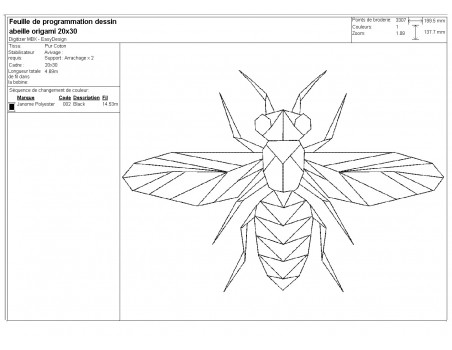 machine embroidery design origami bee