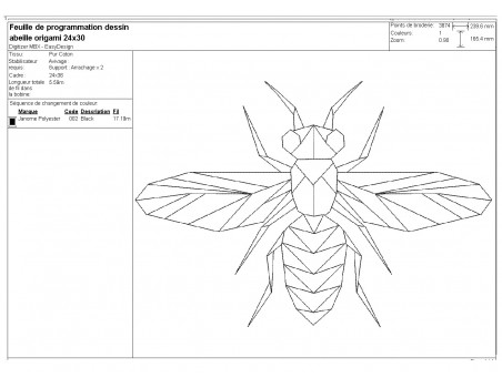 Motif de broderie machine abeille origami