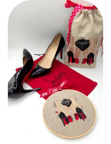 machine embroidery red and black pumps