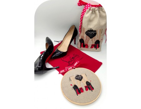 machine embroidery red and black pumps